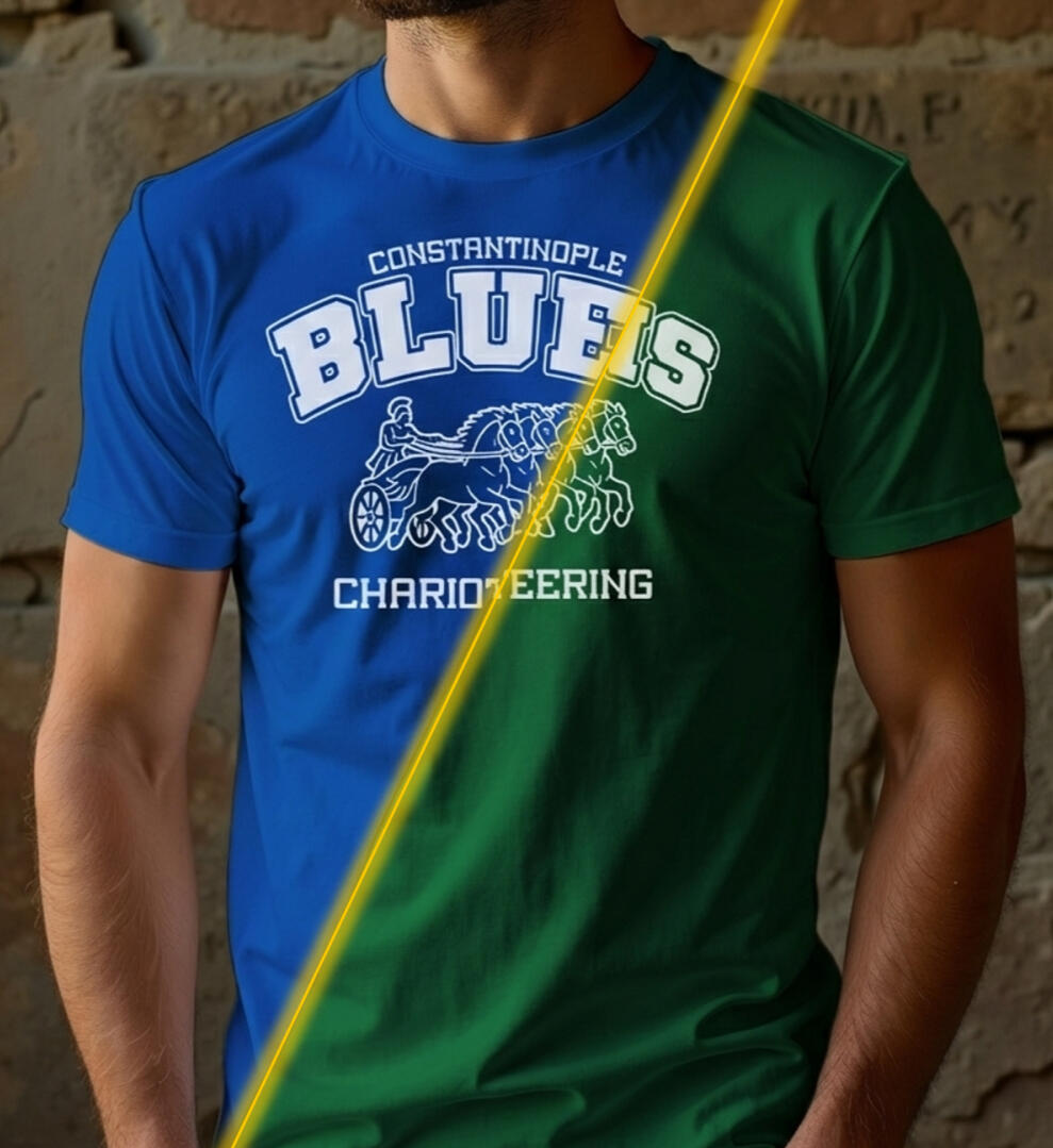 Byzantine chariot racing shirts Constantinople Blues and Greens historical sports apparel